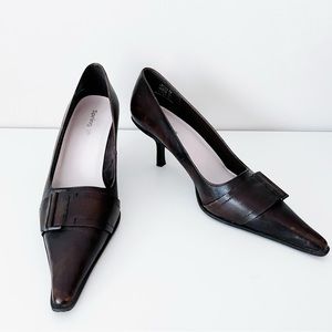 Spring Genuine Leather Brown Buckle Detail Heels